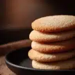 Stacked Shadow Milk Cookies with dark cocoa and milk infusion, soft chewy texture with slightly crisp edges on a matte black ceramic plate in warm natural light