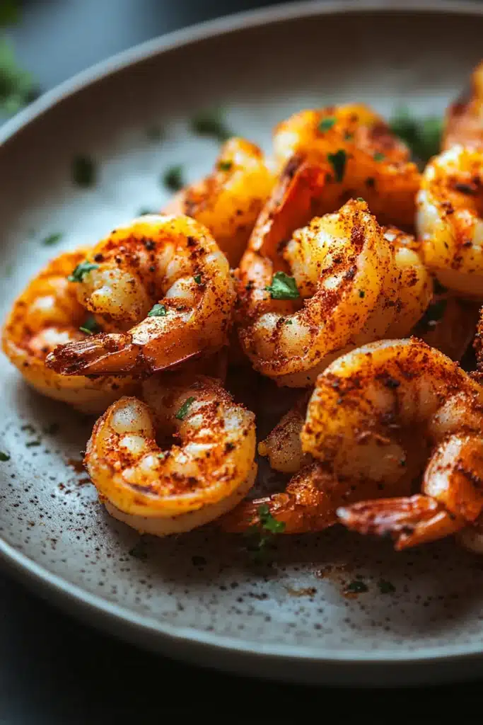 Close-up of golden-brown air fryer shrimp with a clean background