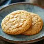 Close-up of banana cake mix cookies on a white plate with a clean background