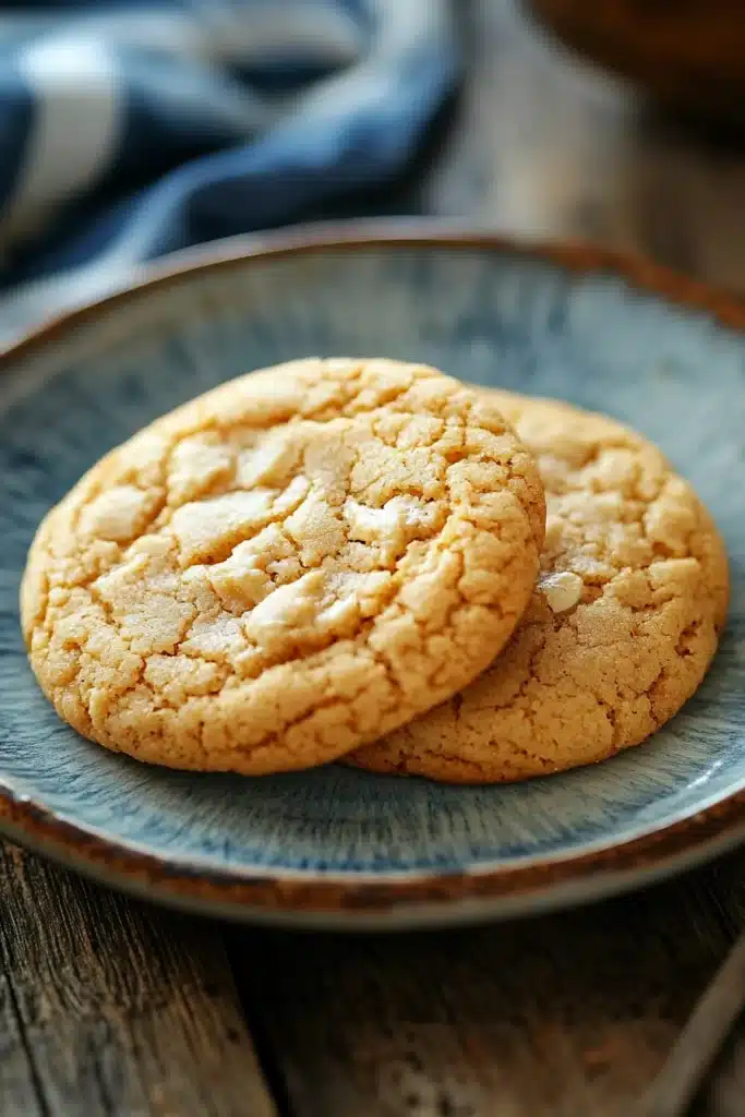 Close-up of banana cake mix cookies on a white plate with a clean background