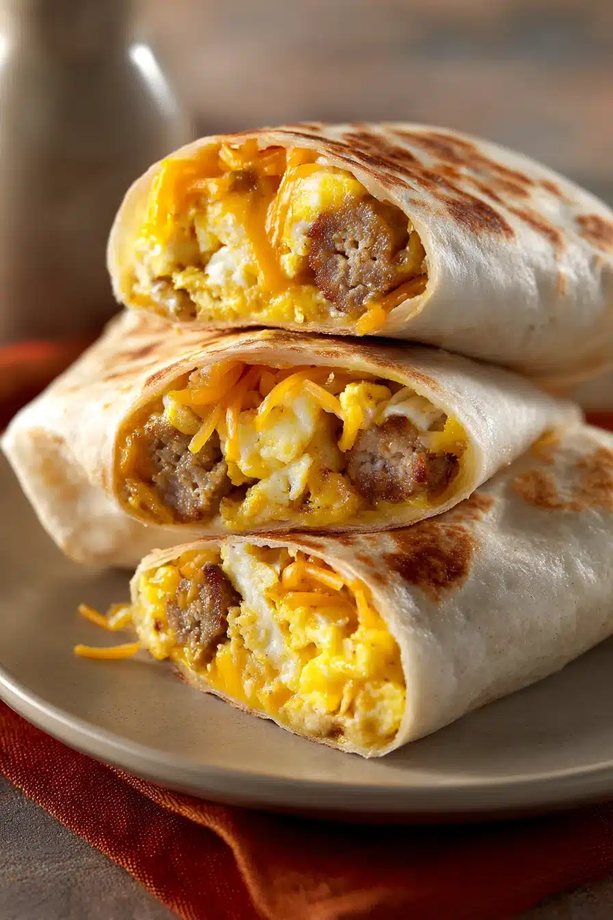 Close-up of Breakfast Crunchwraps with Eggs, featuring a warm and appetizing presentation.
