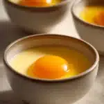 Close-up of classic vanilla custard cups with a smooth, creamy texture and golden hue.