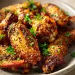 Crispy air fryer chicken wings with Italian seasoning on a white plate