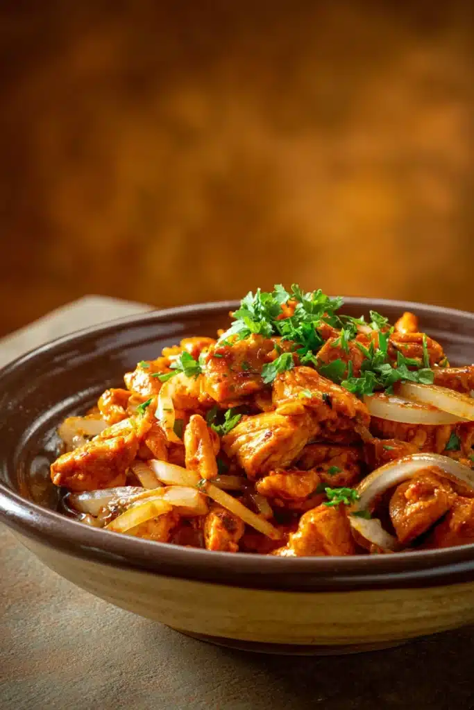Close-up of Chicken Tinga with vibrant colors and appetizing presentation.