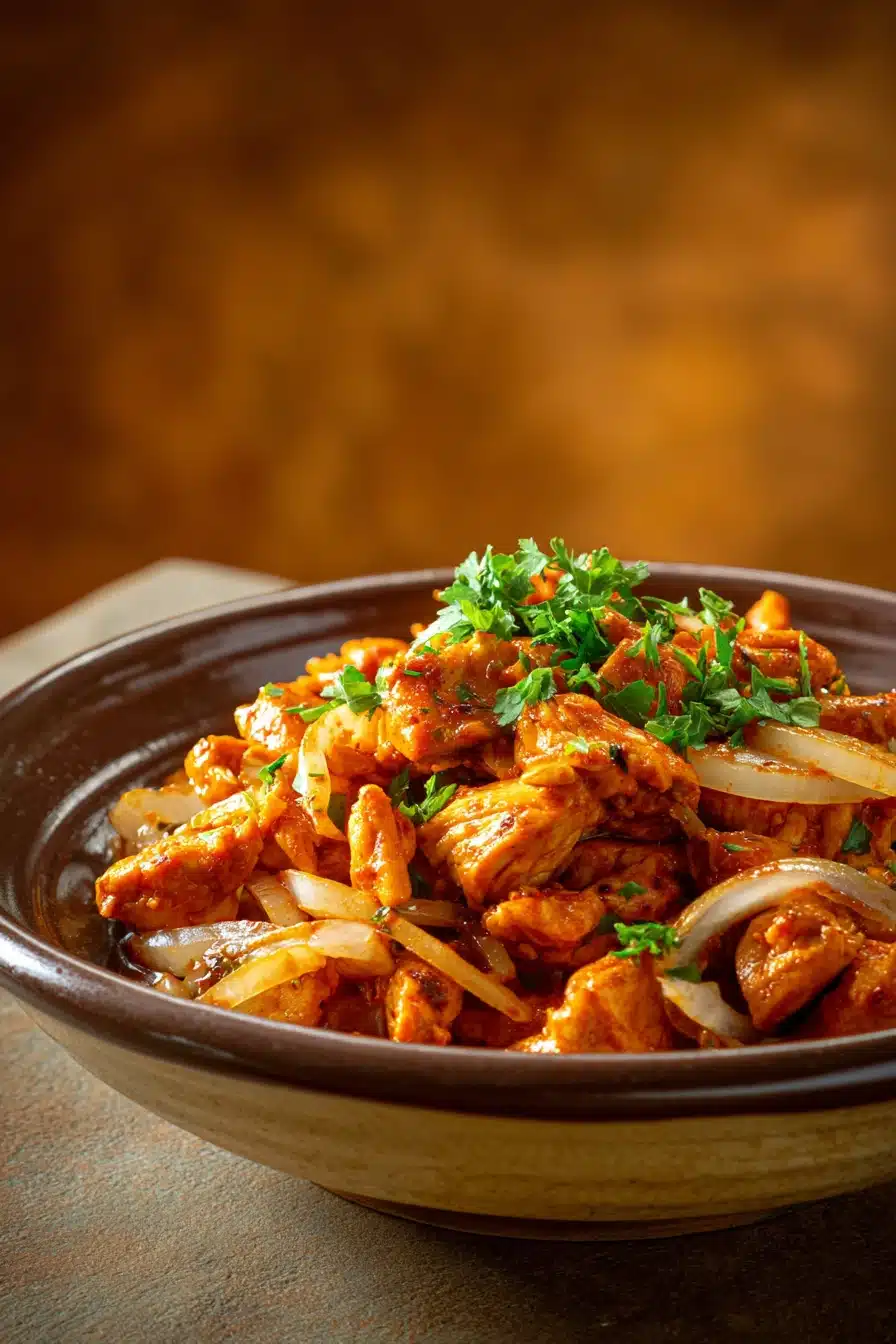 Close-up of Chicken Tinga with vibrant colors and appetizing presentation.