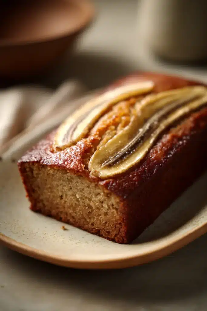 Close-up of freshly baked Jamaican banana bread with a clean background