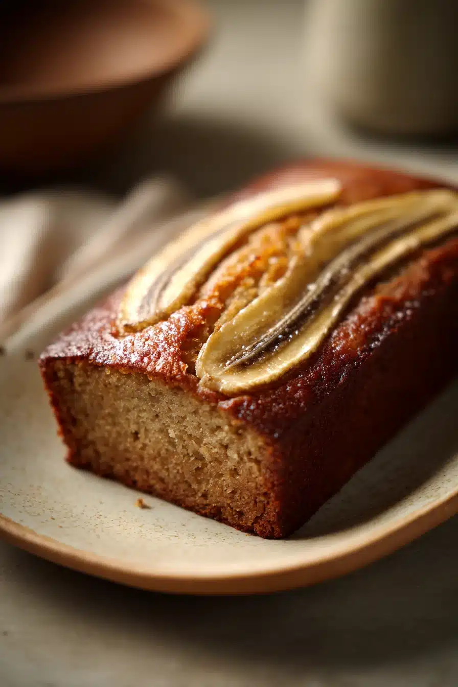 Close-up of freshly baked Jamaican banana bread with a clean background