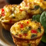 Close-up of fluffy breakfast egg muffins with a golden top, served on a white plate.
