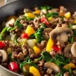 Close-up of a delicious gluten free ground beef dish with vibrant colors