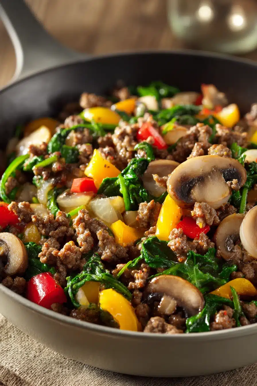 Close-up of a delicious gluten free ground beef dish with vibrant colors