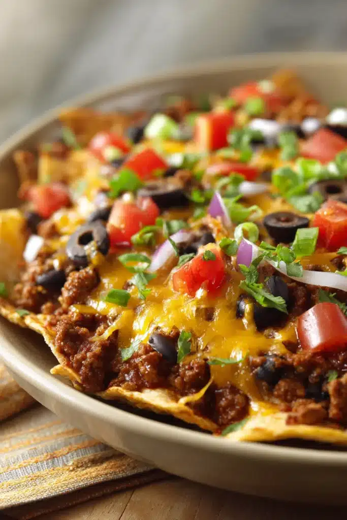Close-up of a high protein beef enchilada bake with melted cheese and rich sauce