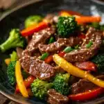 Close-up of a savory beef dish with bright lighting and clean background, perfect for a high protein dinner.