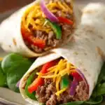 Close-up of high protein beef wraps with fresh ingredients on a clean background