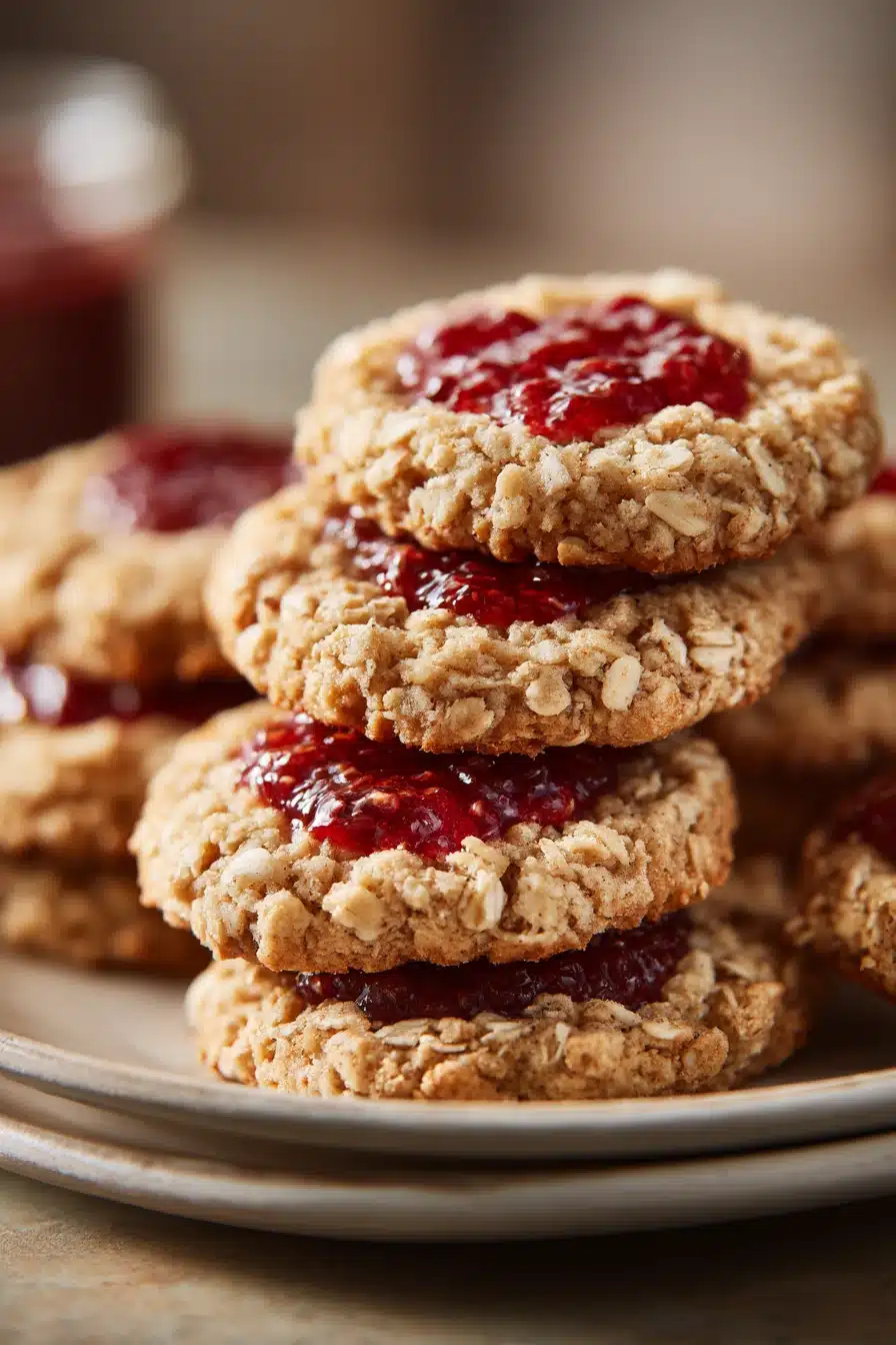 Close-up of oatmeal jam cookies with a clean background