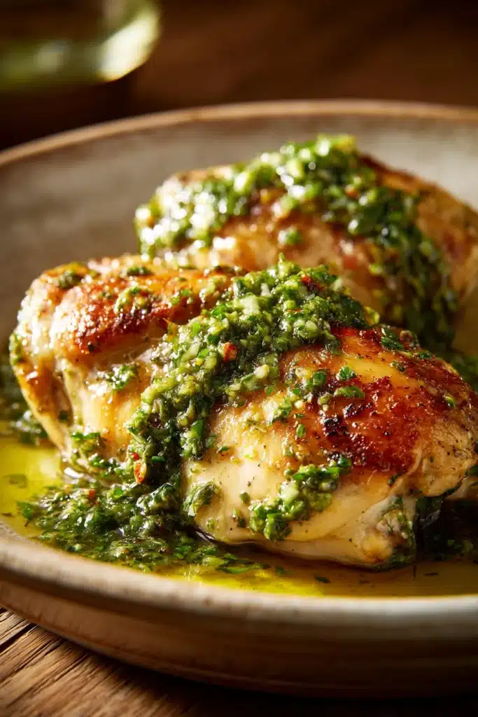 Close-up of Salsa Verde Chicken with a bright, appetizing presentation.