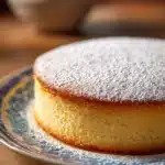 Close-up of a vanilla cake with light frosting and minimal decoration, low sugar
