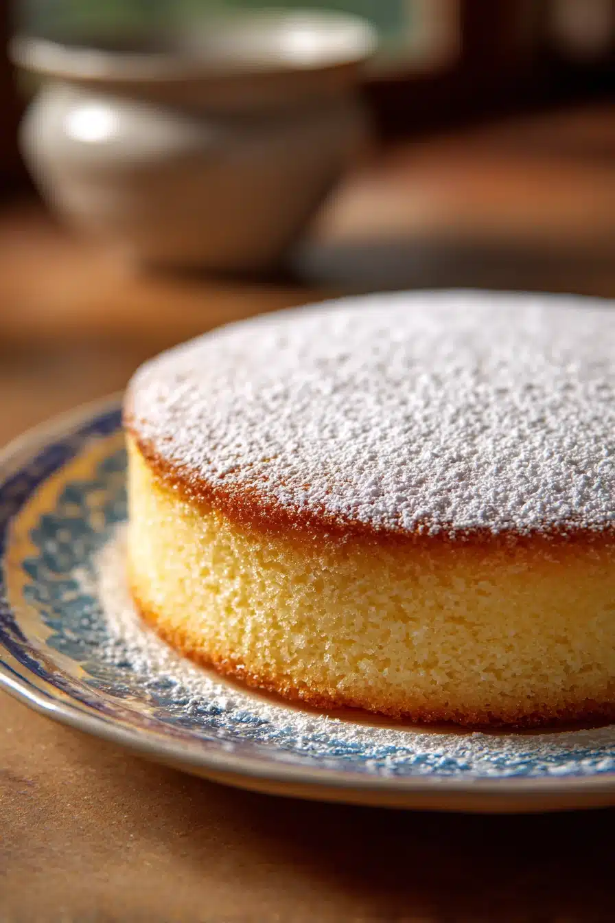 Close-up of a vanilla cake with light frosting and minimal decoration, low sugar