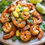 Close-up of air fryer Hawaiian shrimp with bright, appetizing presentation