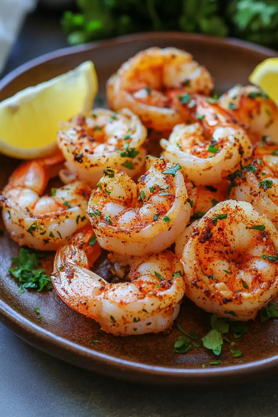 Close-up of air fryer shrimp shell on with a clean background and bright lighting
