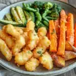 Close-up of crispy air fryer vegetable tempura with a clean background