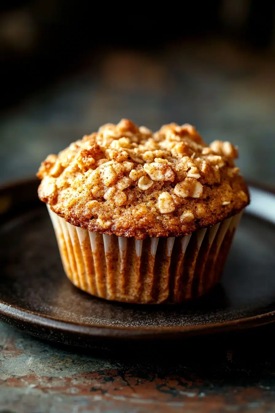 Close-up of freshly baked apple bran muffins with a golden crust on a clean background