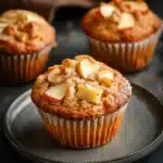 Close-up of apple muffin with fresh apples on a clean background