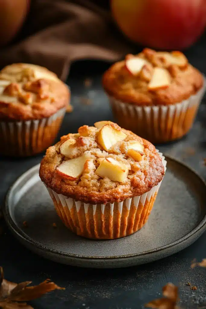 Close-up of apple muffin with fresh apples on a clean background