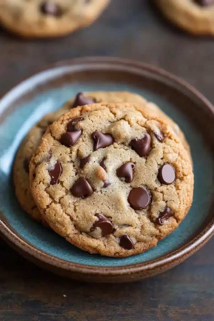Close-up of banana bread chocolate chip cookies on a white plate with a clean background
