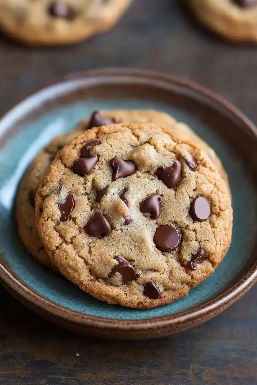Close-up of banana bread chocolate chip cookies on a white plate with a clean background