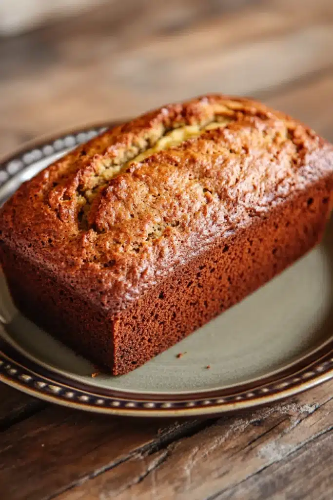 Close-up of freshly baked banana bread on a wooden board, perfect for gifting.