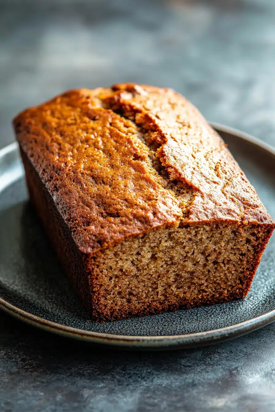 Close-up of banana bread without eggs on a wooden board with a clean background