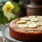 Close-up of a banana cake with a clean background, showcasing its texture and color.