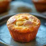 Close-up of banana muffins made with Greek yogurt, showcasing a golden brown texture.
