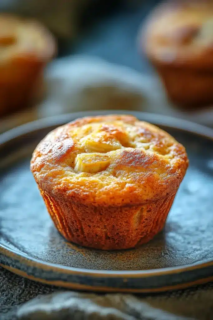 Close-up of banana muffins made with Greek yogurt, showcasing a golden brown texture.