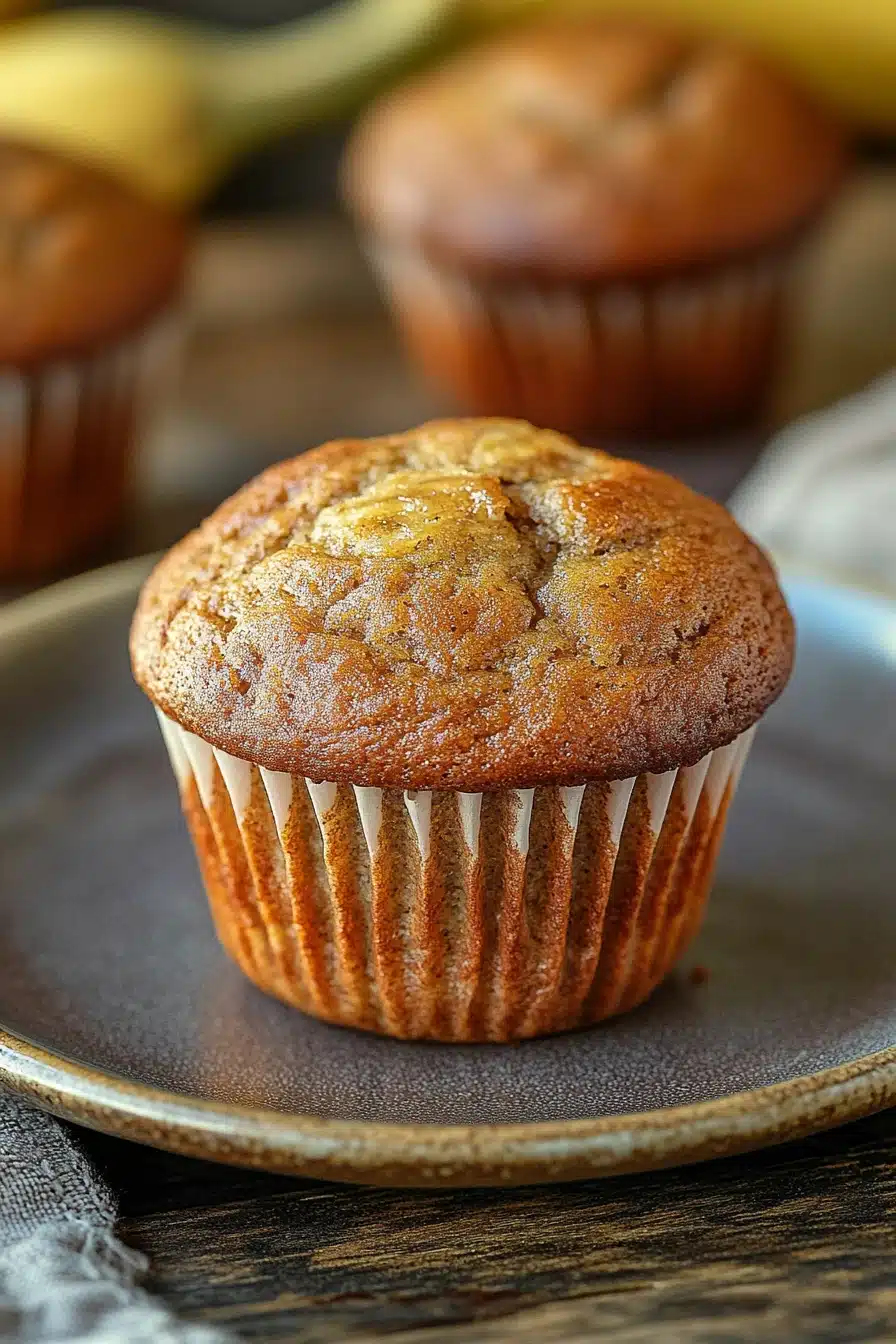 Close-up of banana muffins on a wooden board, perfect for a snack.