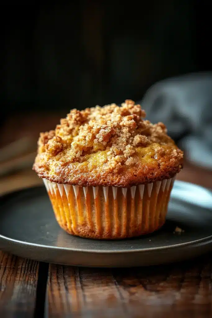 Close-up of banana muffins with streusel topping on a clean background.