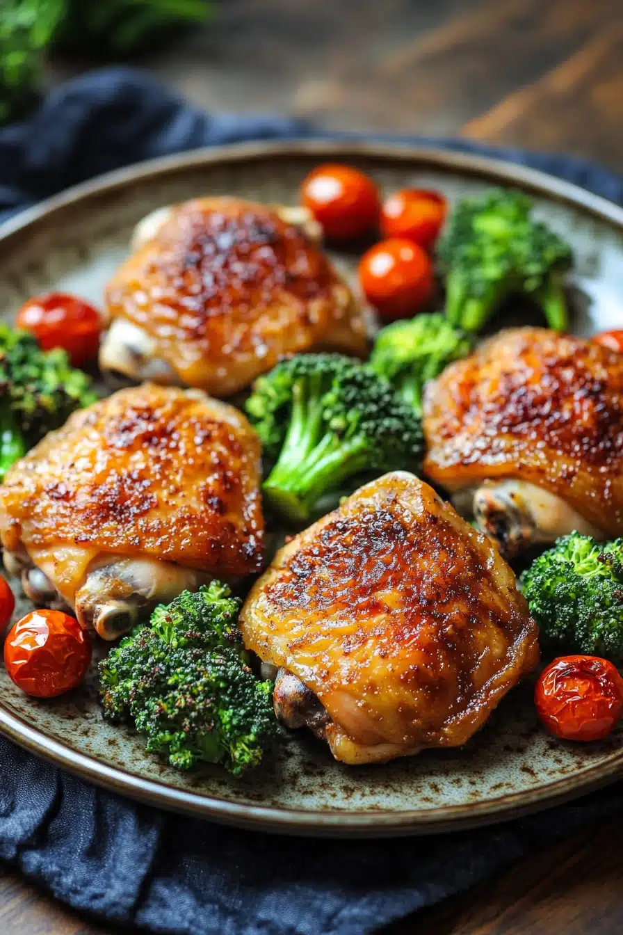 Close-up of a chicken sheet pan dinner with vegetables, perfect for a keto meal.