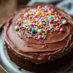 Close-up of a chocolate cake with rich textures, perfect for Easter celebrations.