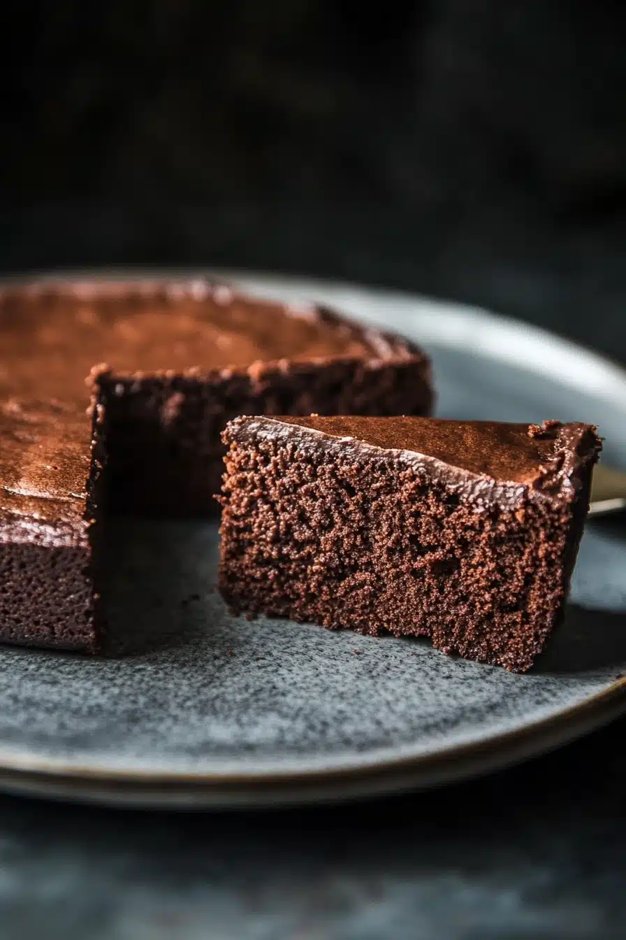Close-up of a chocolate cake with rich textures and minimal background, showcasing chocolate cake hacks.
