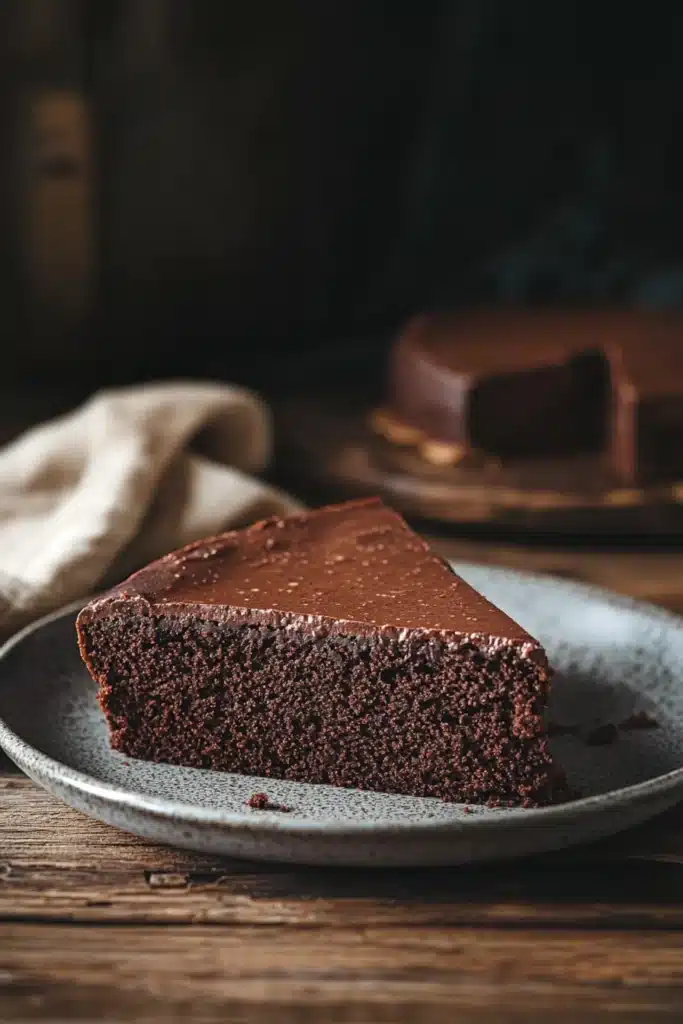Close-up of a chocolate cake with rich texture and low sugar content, perfect for dessert lovers.