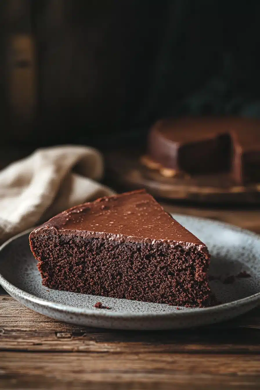 Close-up of a chocolate cake with rich texture and low sugar content, perfect for dessert lovers.