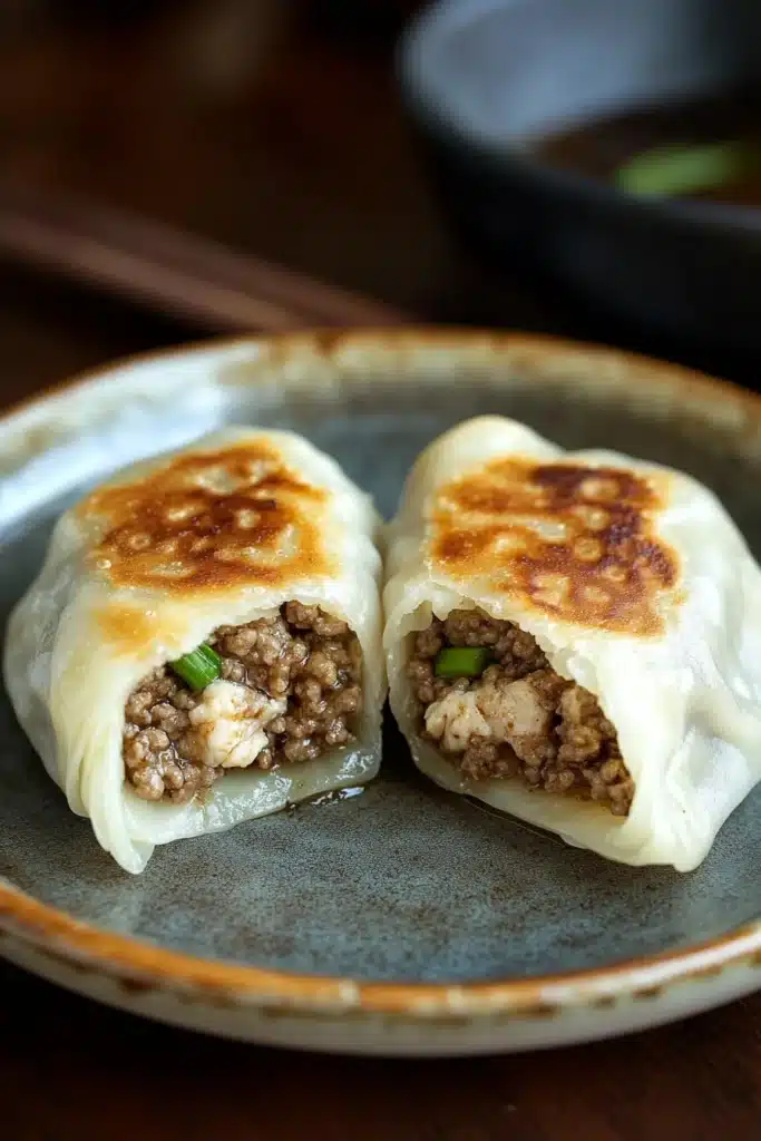 Close-up of beef chicken dumplings with a clean background