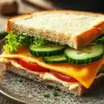 Close-up of a delicious bread sandwich with fresh ingredients