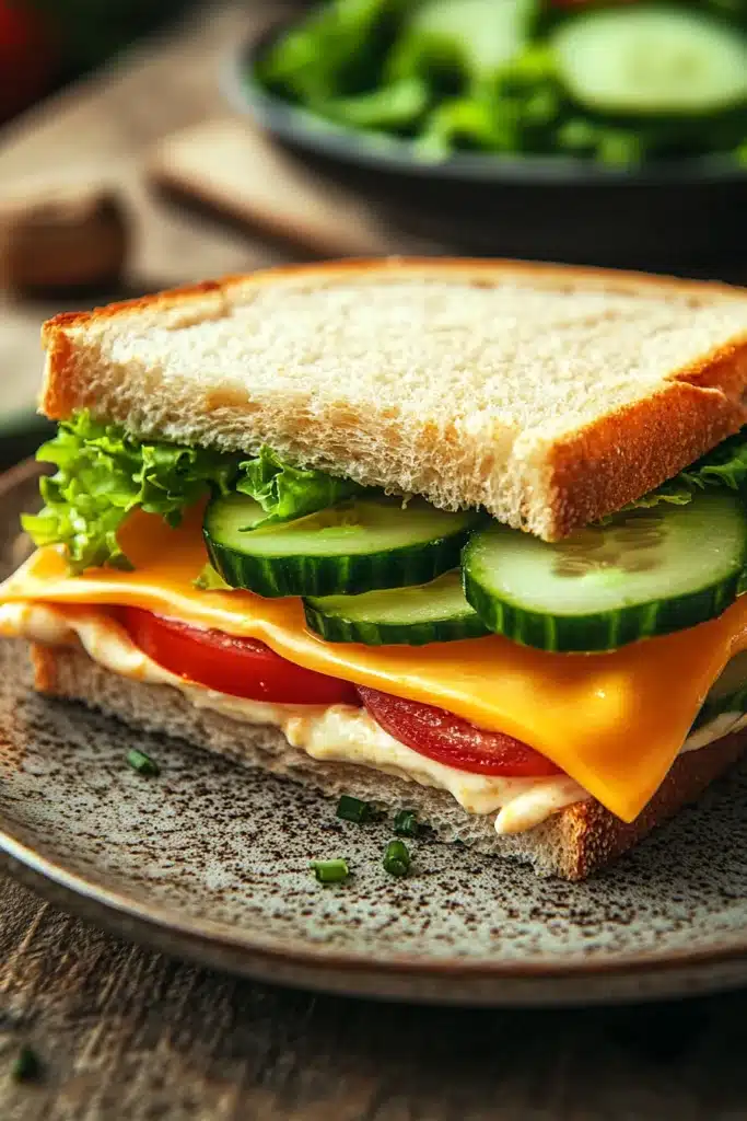 Close-up of a delicious bread sandwich with fresh ingredients