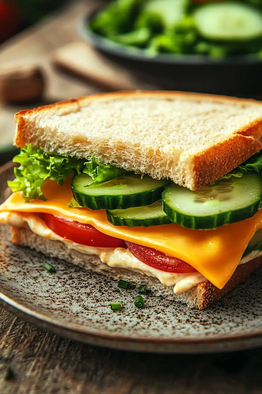 Close-up of a delicious bread sandwich with fresh ingredients