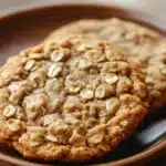 Close-up of freshly baked oatmeal cookies on a clean white background