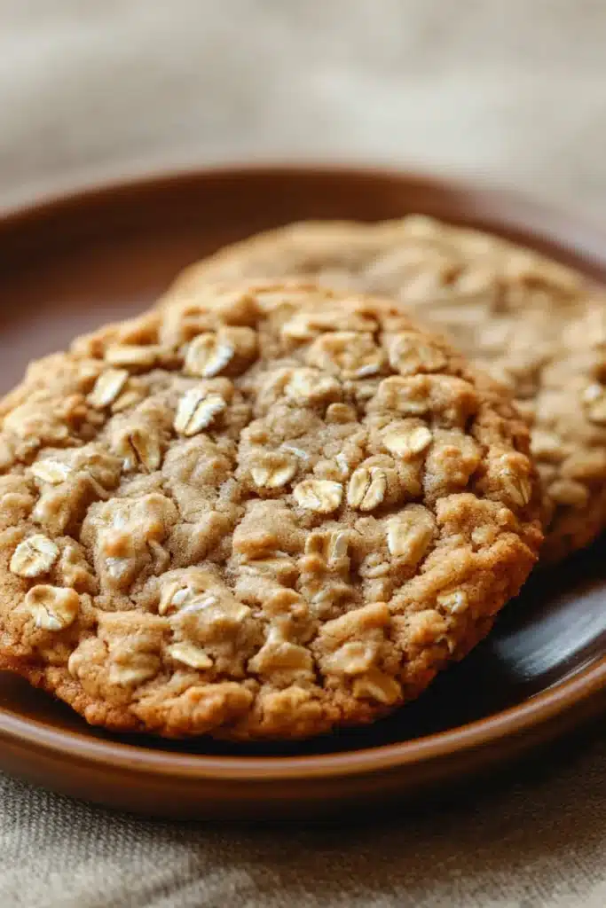 Close-up of freshly baked oatmeal cookies on a clean white background