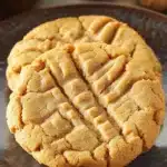 Close-up of freshly baked peanut butter cookies on a clean white background.