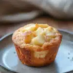 Close-up of gluten free apple muffins with a golden crust on a clean background.