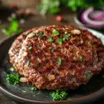 Close-up of high protein beef patties with a clean background